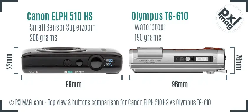 Canon ELPH 510 HS vs Olympus TG-610 top view buttons comparison