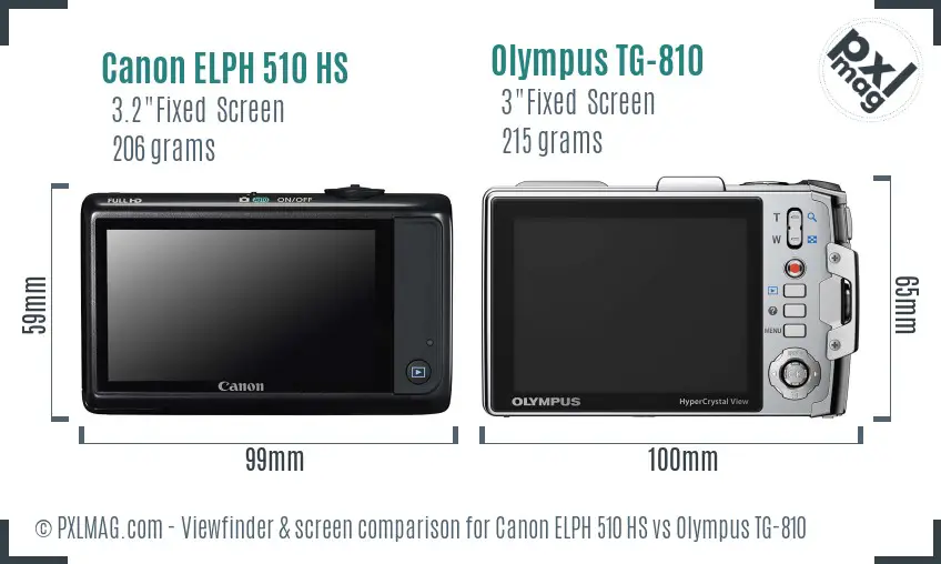 Canon ELPH 510 HS vs Olympus TG-810 Screen and Viewfinder comparison