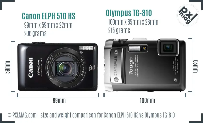 Canon ELPH 510 HS vs Olympus TG-810 size comparison