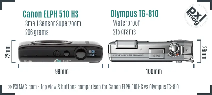 Canon ELPH 510 HS vs Olympus TG-810 top view buttons comparison