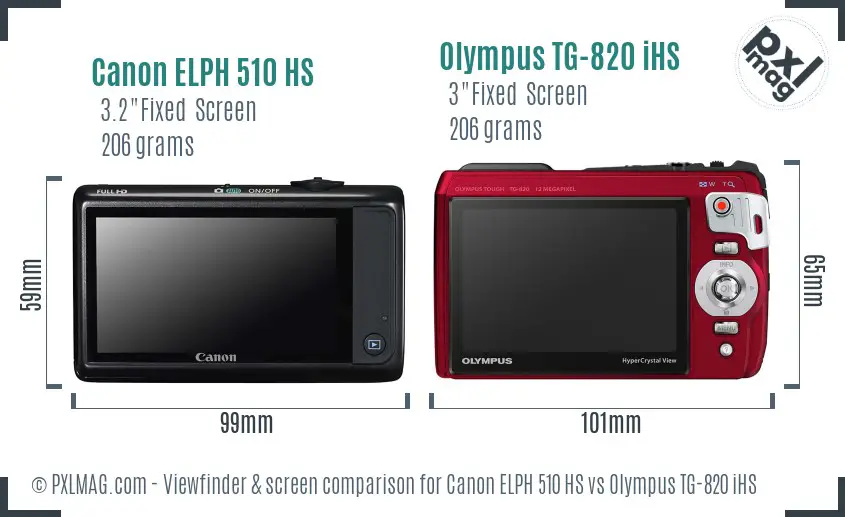 Canon ELPH 510 HS vs Olympus TG-820 iHS Screen and Viewfinder comparison