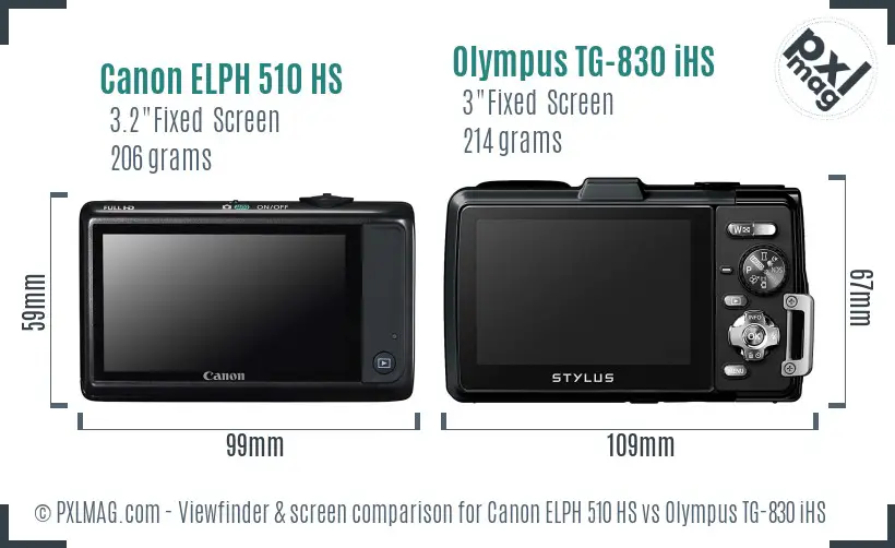 Canon ELPH 510 HS vs Olympus TG-830 iHS Screen and Viewfinder comparison
