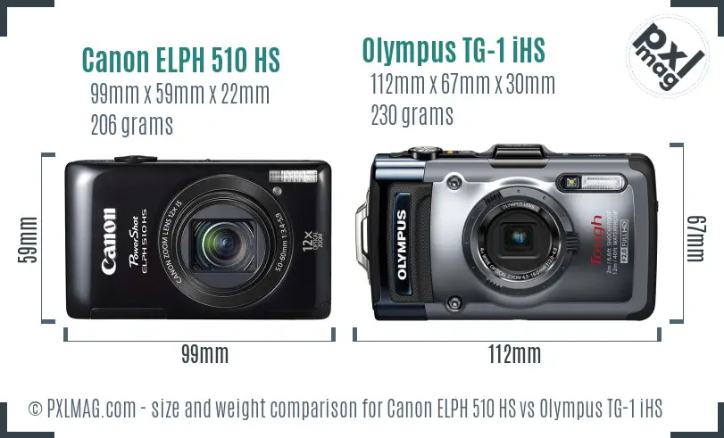 Canon ELPH 510 HS vs Olympus TG-1 iHS size comparison Canon ELPH 510 HS vs Olympus TG-1 iHS size comparison