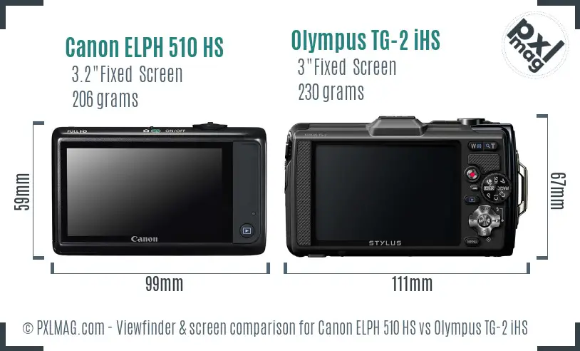 Canon ELPH 510 HS vs Olympus TG-2 iHS Screen and Viewfinder comparison