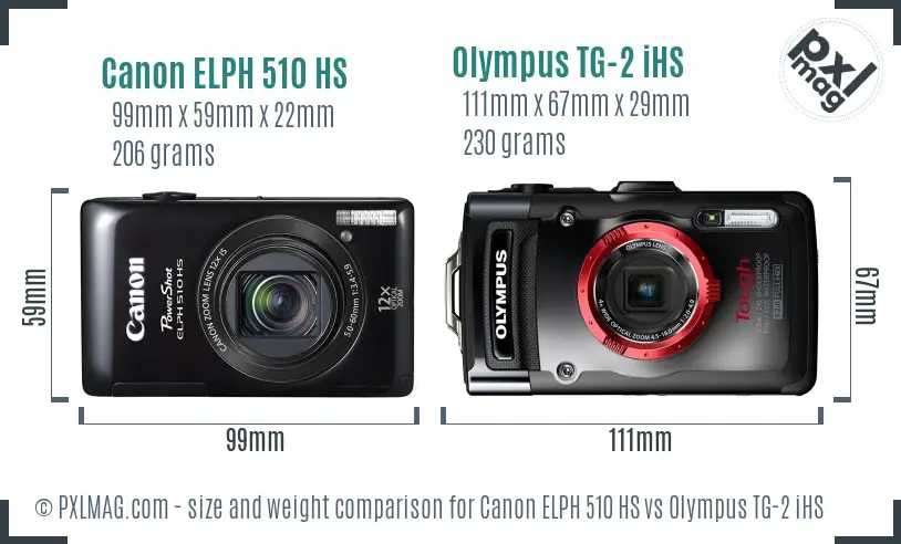 Canon ELPH 510 HS vs Olympus TG-2 iHS size comparison
