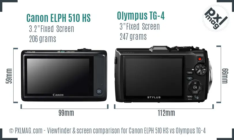 Canon ELPH 510 HS vs Olympus TG-4 Screen and Viewfinder comparison
