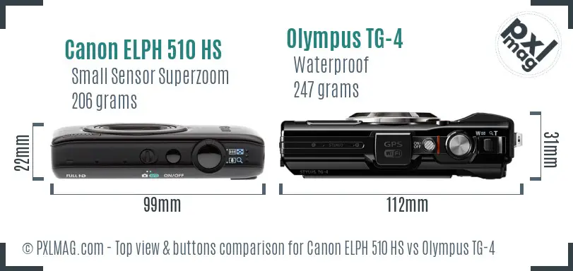 Canon ELPH 510 HS vs Olympus TG-4 top view buttons comparison