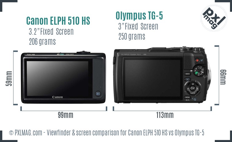 Canon ELPH 510 HS vs Olympus TG-5 Screen and Viewfinder comparison