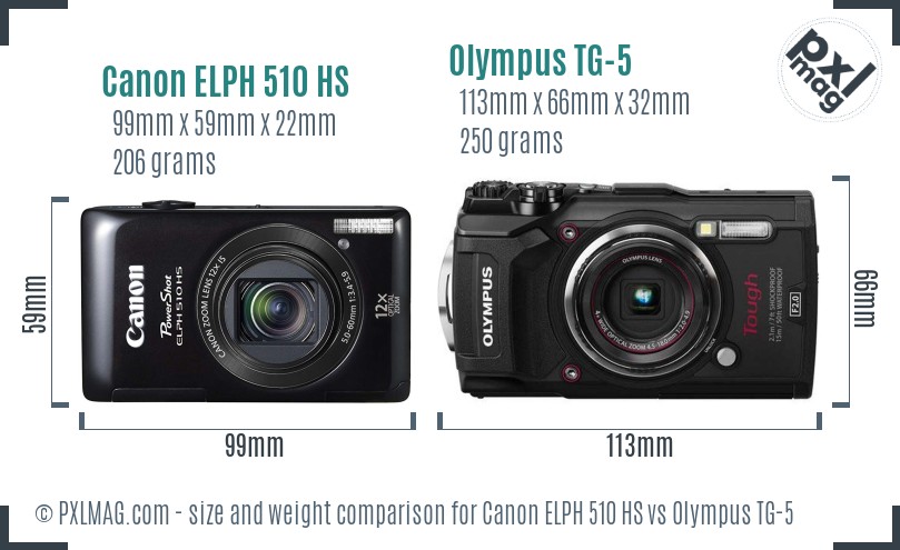 Canon ELPH 510 HS vs Olympus TG-5 size comparison Canon ELPH 510 HS vs Olympus TG-5 size comparison