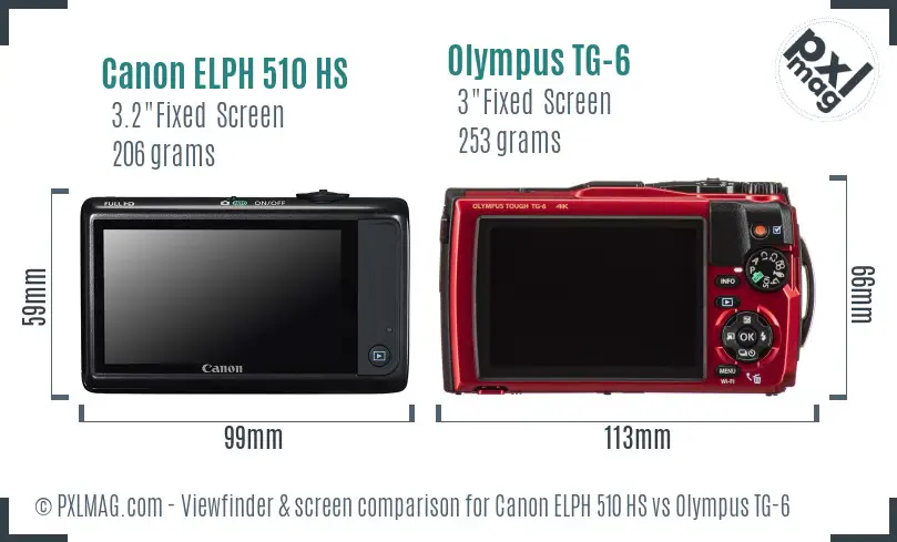 Canon ELPH 510 HS vs Olympus TG-6 Screen and Viewfinder comparison