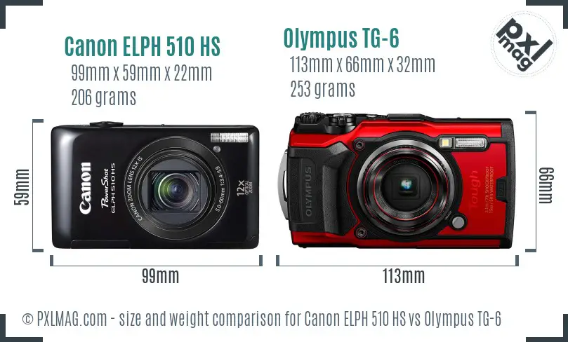 Canon ELPH 510 HS vs Olympus TG-6 size comparison