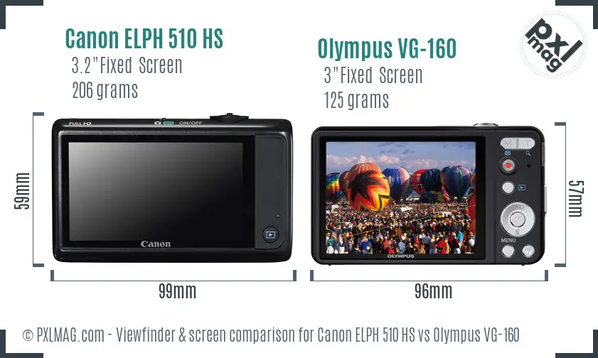 Canon ELPH 510 HS vs Olympus VG-160 Screen and Viewfinder comparison Canon ELPH 510 HS vs Olympus VG-160 Screen and Viewfinder comparison