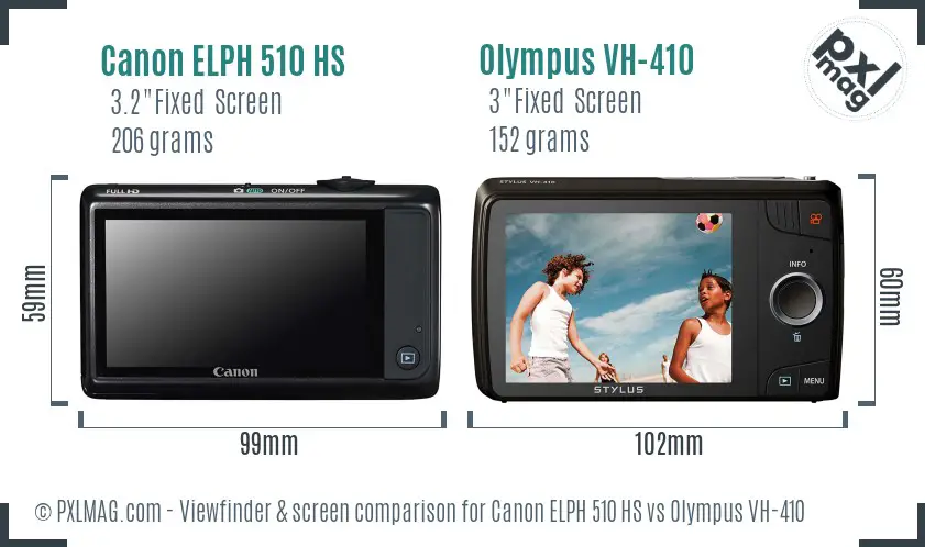 Canon ELPH 510 HS vs Olympus VH-410 Screen and Viewfinder comparison