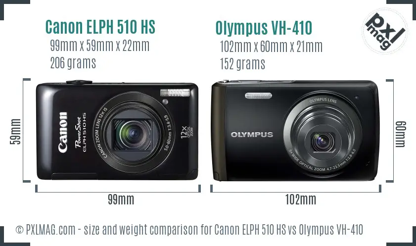 Canon ELPH 510 HS vs Olympus VH-410 size comparison