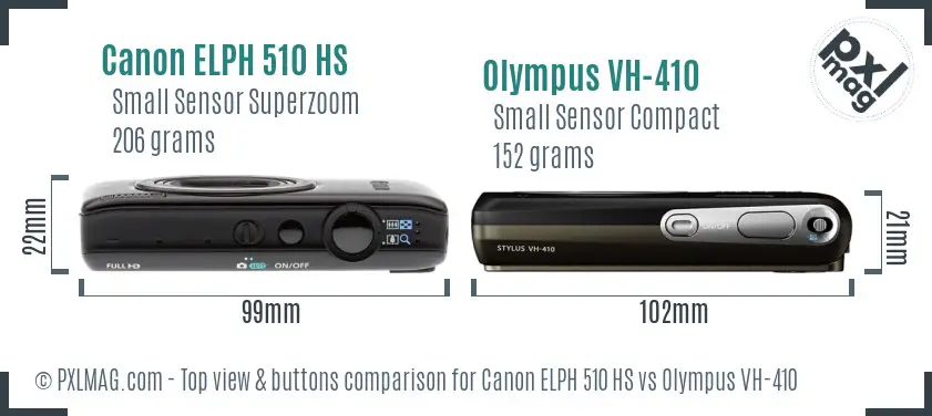 Canon ELPH 510 HS vs Olympus VH-410 top view buttons comparison