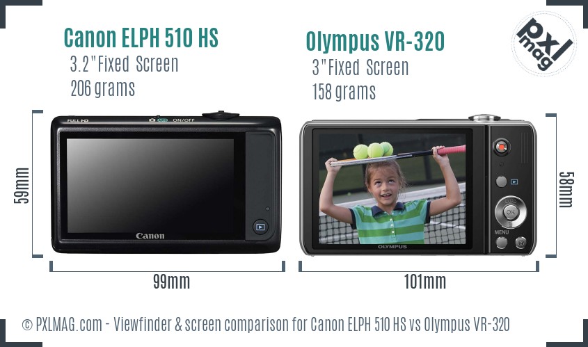 Canon ELPH 510 HS vs Olympus VR-320 Screen and Viewfinder comparison