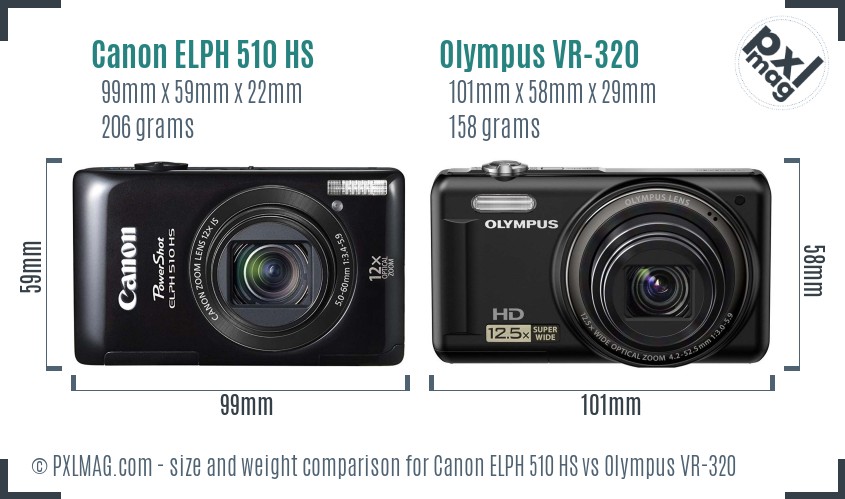 Canon ELPH 510 HS vs Olympus VR-320 size comparison Canon ELPH 510 HS vs Olympus VR-320 size comparison