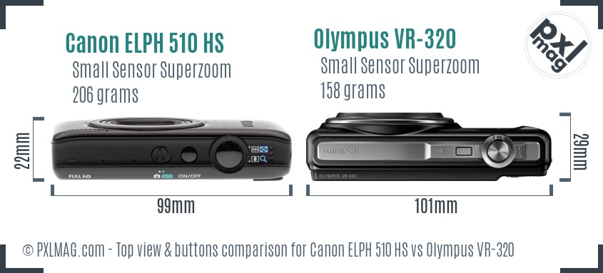 Canon ELPH 510 HS vs Olympus VR-320 top view buttons comparison