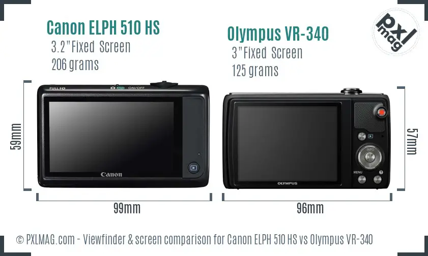 Canon ELPH 510 HS vs Olympus VR-340 Screen and Viewfinder comparison