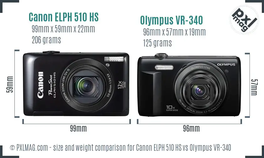 Canon ELPH 510 HS vs Olympus VR-340 size comparison