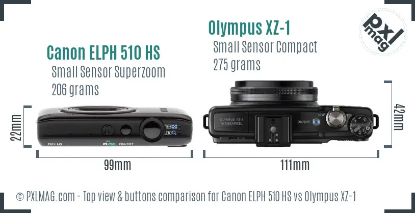 Canon ELPH 510 HS vs Olympus XZ-1 top view buttons comparison