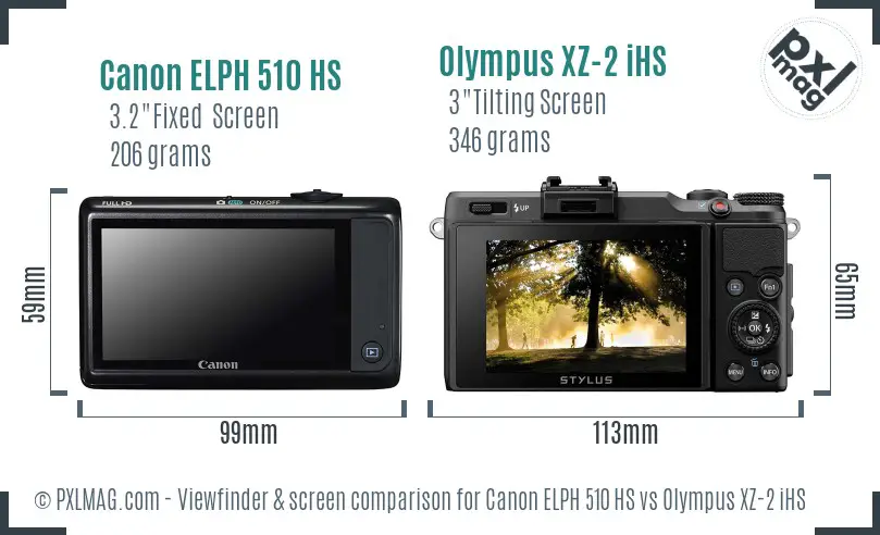 Canon ELPH 510 HS vs Olympus XZ-2 iHS Screen and Viewfinder comparison