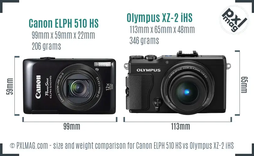 Canon ELPH 510 HS vs Olympus XZ-2 iHS size comparison