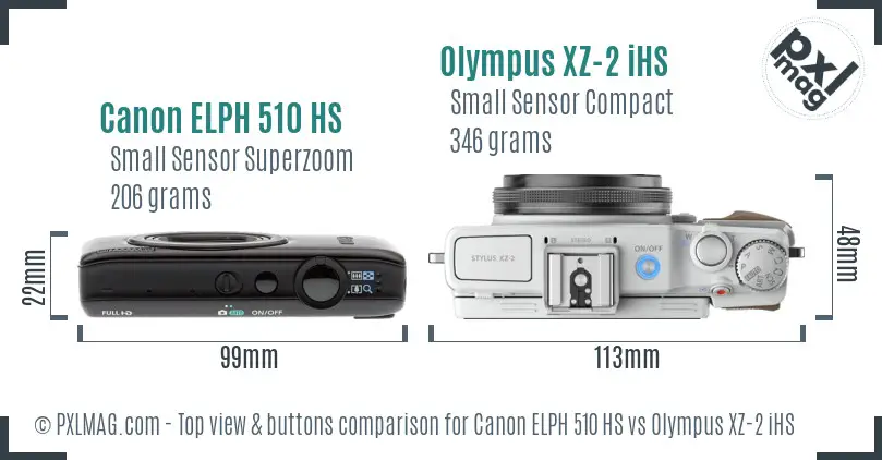 Canon ELPH 510 HS vs Olympus XZ-2 iHS top view buttons comparison