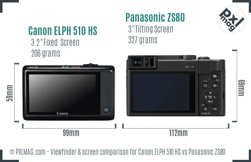 Canon ELPH 510 HS vs Panasonic ZS80 Screen and Viewfinder comparison