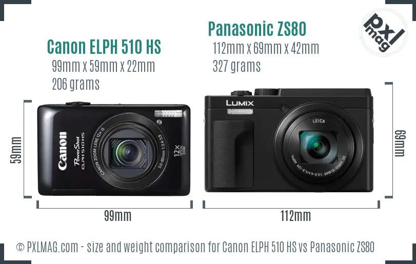Canon ELPH 510 HS vs Panasonic ZS80 size comparison