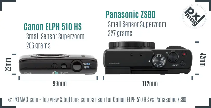 Canon ELPH 510 HS vs Panasonic ZS80 top view buttons comparison
