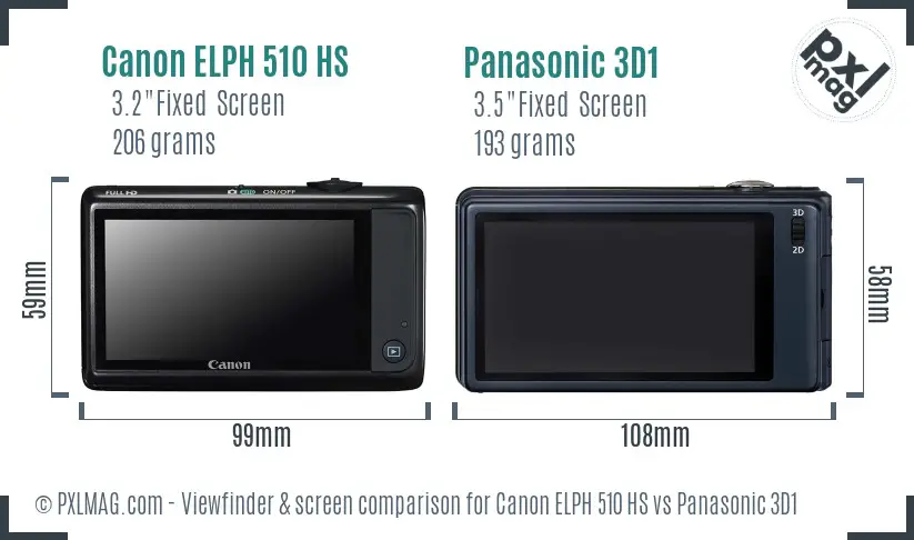 Canon ELPH 510 HS vs Panasonic 3D1 Screen and Viewfinder comparison
