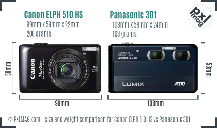 Canon ELPH 510 HS vs Panasonic 3D1 size comparison