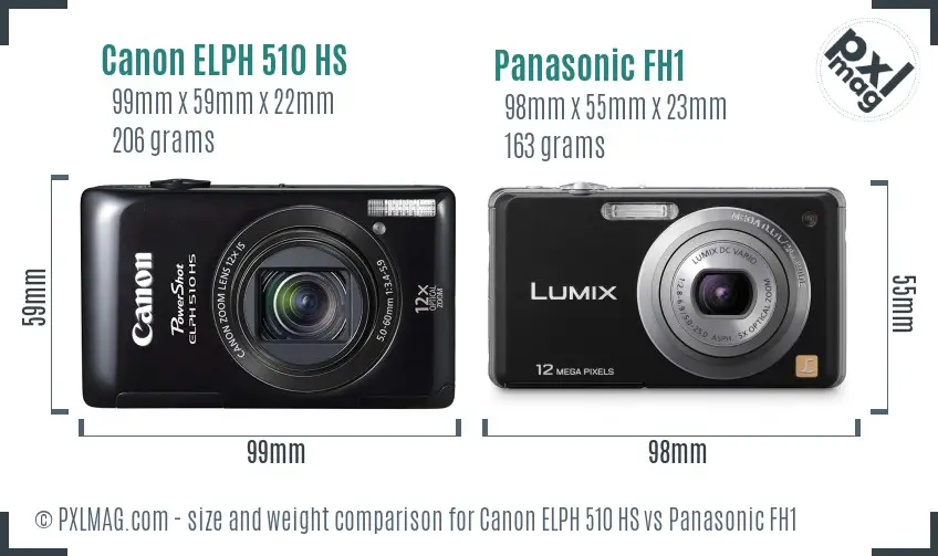Canon ELPH 510 HS vs Panasonic FH1 size comparison