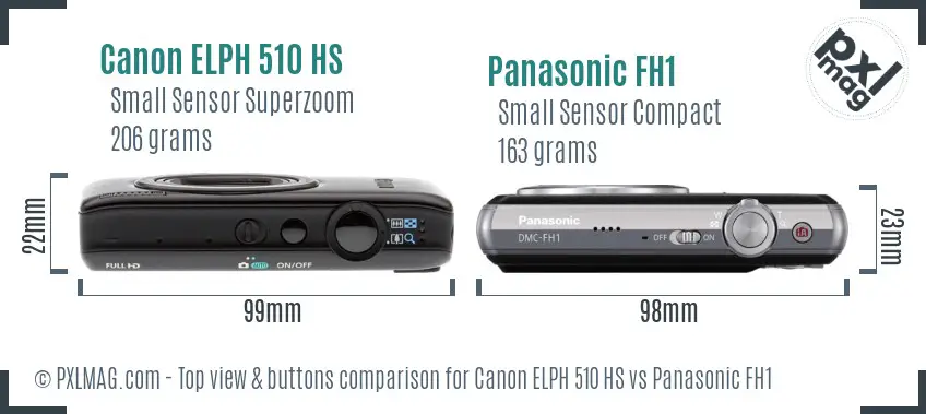Canon ELPH 510 HS vs Panasonic FH1 top view buttons comparison