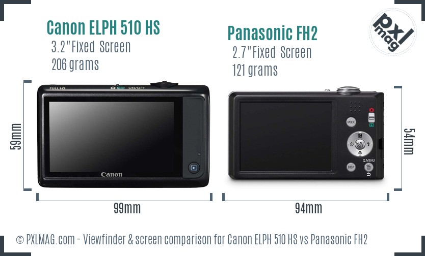 Canon ELPH 510 HS vs Panasonic FH2 Screen and Viewfinder comparison