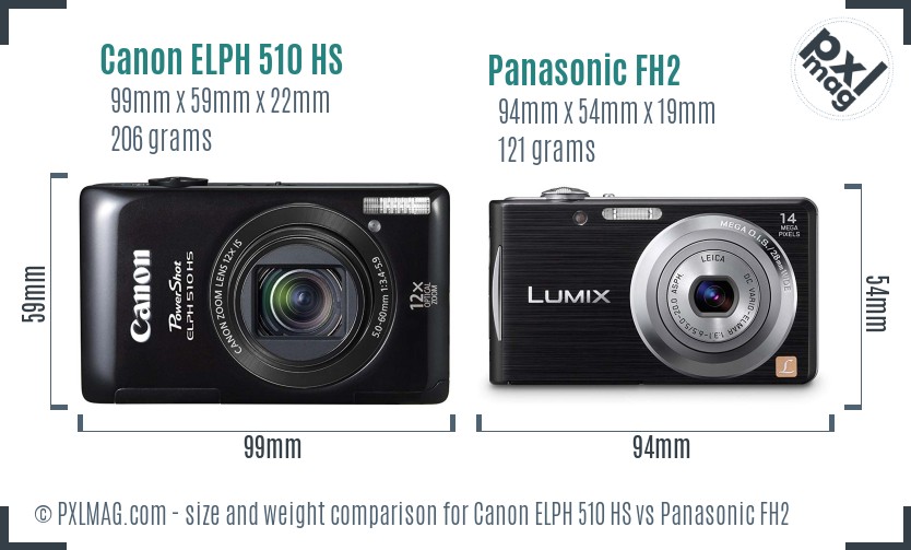Canon ELPH 510 HS vs Panasonic FH2 size comparison