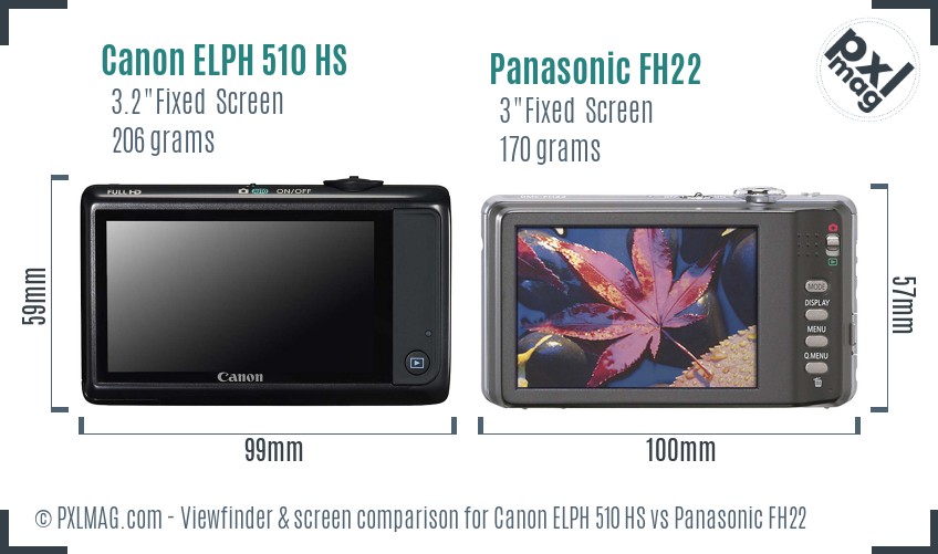 Canon ELPH 510 HS vs Panasonic FH22 Screen and Viewfinder comparison