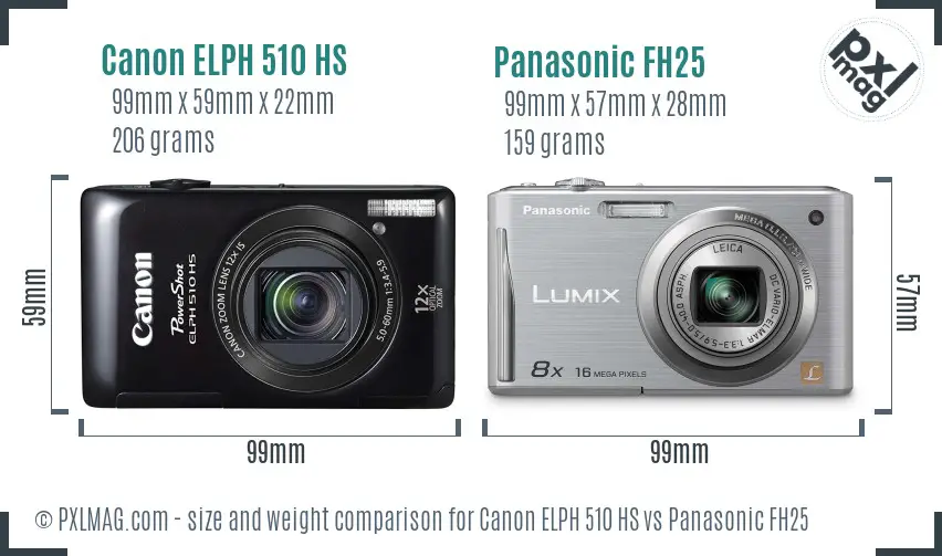 Canon ELPH 510 HS vs Panasonic FH25 size comparison
