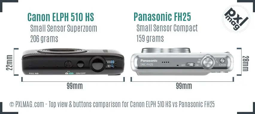 Canon ELPH 510 HS vs Panasonic FH25 top view buttons comparison
