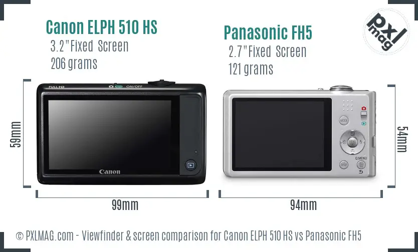 Canon ELPH 510 HS vs Panasonic FH5 Screen and Viewfinder comparison