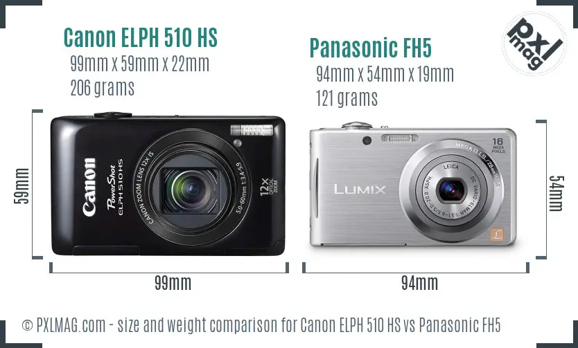 Canon ELPH 510 HS vs Panasonic FH5 size comparison