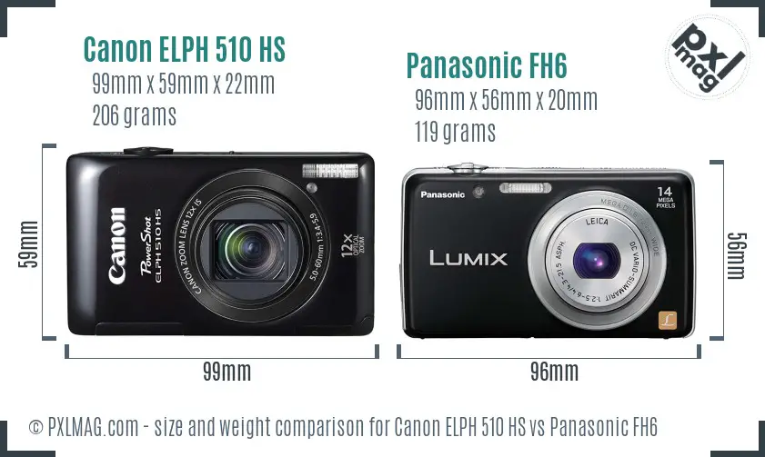 Canon ELPH 510 HS vs Panasonic FH6 size comparison