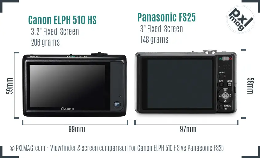 Canon ELPH 510 HS vs Panasonic FS25 Screen and Viewfinder comparison Canon ELPH 510 HS vs Panasonic FS25 Screen and Viewfinder comparison