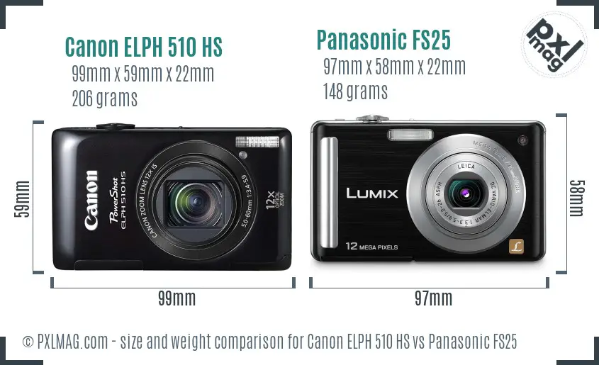 Canon ELPH 510 HS vs Panasonic FS25 size comparison Canon ELPH 510 HS vs Panasonic FS25 size comparison