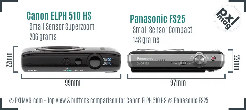Canon ELPH 510 HS vs Panasonic FS25 top view buttons comparison Canon ELPH 510 HS vs Panasonic FS25 top view buttons comparison