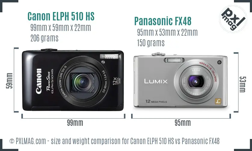 Canon ELPH 510 HS vs Panasonic FX48 size comparison Canon ELPH 510 HS vs Panasonic FX48 size comparison