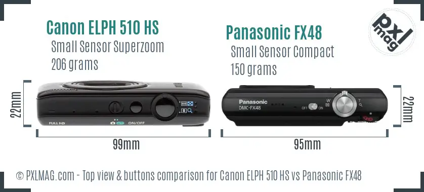 Canon ELPH 510 HS vs Panasonic FX48 top view buttons comparison Canon ELPH 510 HS vs Panasonic FX48 top view buttons comparison