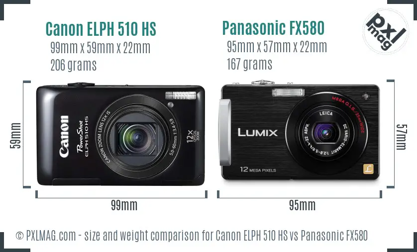 Canon ELPH 510 HS vs Panasonic FX580 size comparison Canon ELPH 510 HS vs Panasonic FX580 size comparison