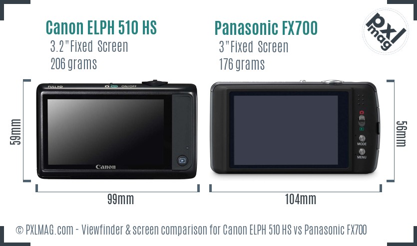Canon ELPH 510 HS vs Panasonic FX700 Screen and Viewfinder comparison